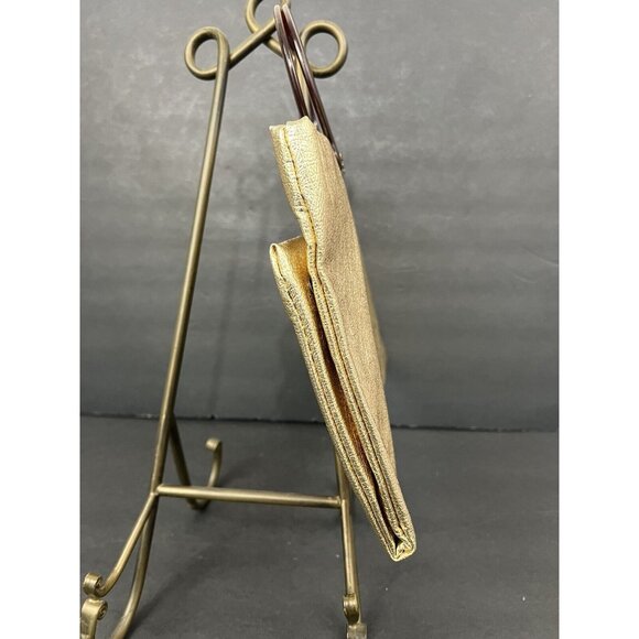 Vtg 60s Lady’s Pride Handbag Expandable Tote Gold Lame Tortoise‎ Lucite Handle - Picture 5 of 9